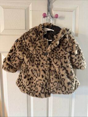 Girls' Leopard Faux-Fur Hooded Coat - Tan/Black